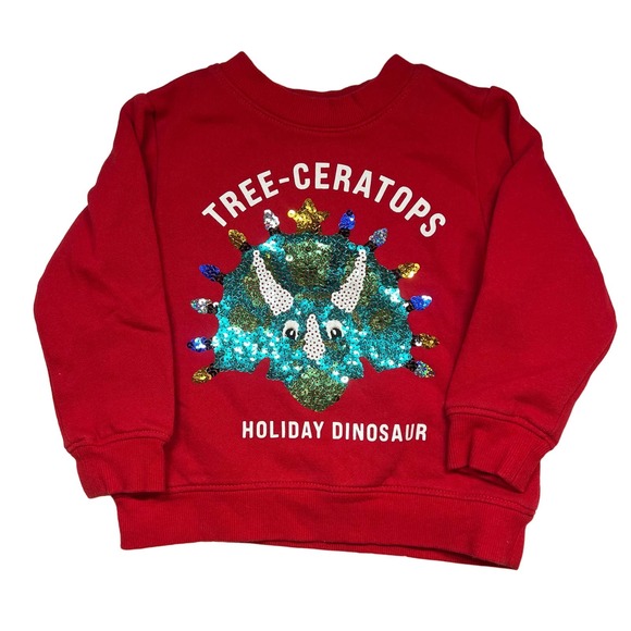 H&M Other - H&M Tree-ceratops Holiday Dinosaur Sweatshirt Red Sequin Size 3T